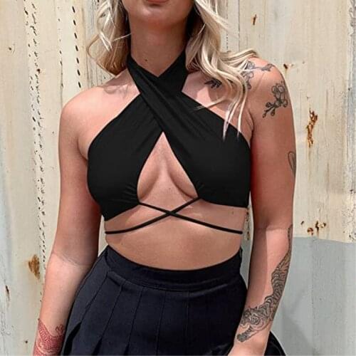 Summer Clothes For Women Halter Neck Crop Top Off-Shoulder Breast Wrap T Shirt Fashion Sleeveless Tank Top Harajuku Cropped Tops
