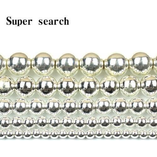 Wholesale Natural Stone Silve plating Hematite Round Loose Beads for Jewelry Making Diy Jewelry 15" Pick Size 2/3/4/6/8/10/12mm