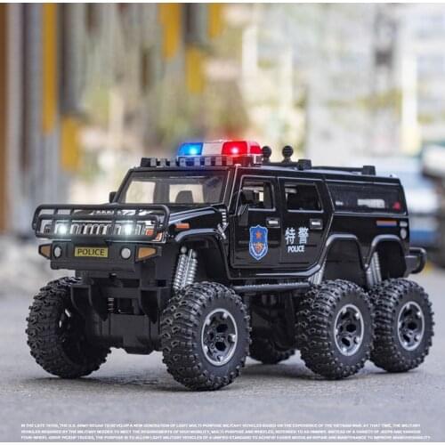 1/32 Simulation Extended Hummer Police Model Toy Car Alloy Die Cast Off Road Sound Light Shock absorber Toys Vehicle For Kids