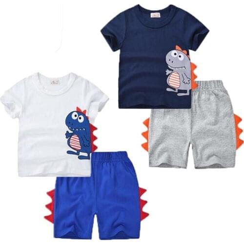 Fashion Baby Boys Clothes Summer Children Cartoon Dinosaur T-shirt Shorts 2pcs/sets Toddler Garment Kids Tracksuits 2-7Years