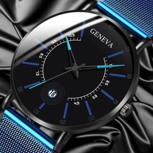 Fashion Luxury Wristwatches for Men Stainless Steel Blue Mesh Belt Watch Ultra-thin Quartz Watches Male Clock Reloj Hombre