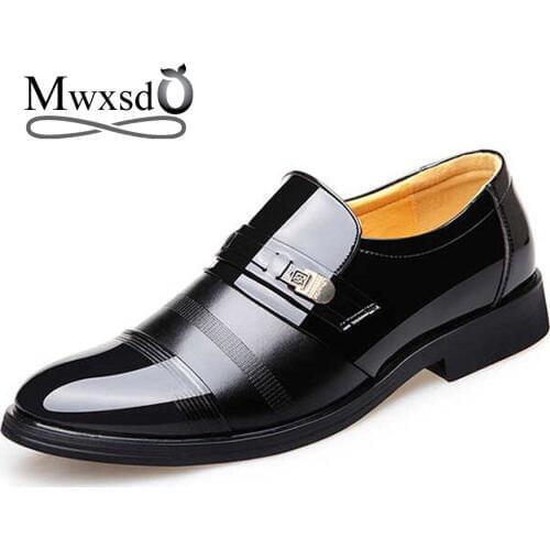 Mwxsd brand 2019 men formal leather shoes mens Dress office shoes male business Pointed Toe wedding Patent Leather Oxford Shoes