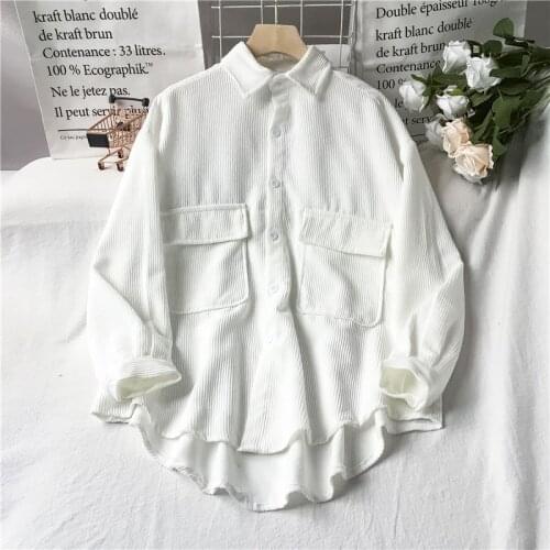 New Korean style corduroy white shirt jacket womens casual all-match Harajuku long-sleeved shirt ladies