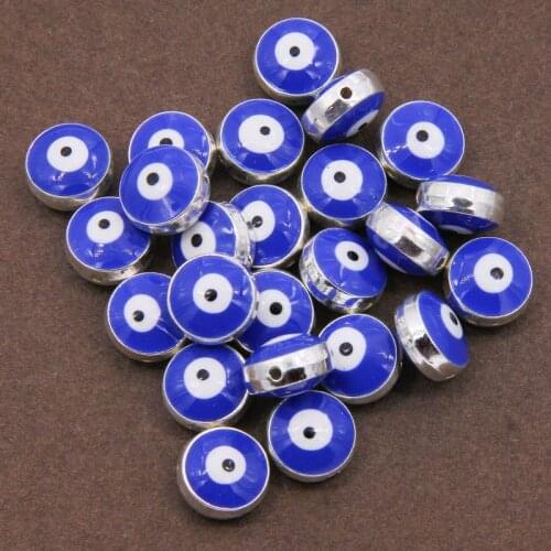 Wholesale 12mm Blue Ronde Spacer Kralen Evil Eye Kralen Streep alloy Spacer Kralen Voor Sieraden Maken DIY Armband Ketting Charm