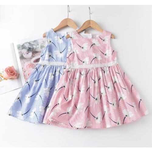 Baby Girls Dresses 2021 Wear Girls Sweet Flower Print Sleeveless Vest Dress Kids Princess Dress Clothes Party Dresses for Girls