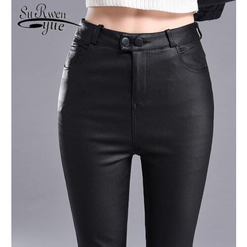 Casual Pencil Pants Women Autumn Women High Waist Stretch Leggings Slim Long PU Leather Trousers Sexy Bodycon Leggings 7367 50