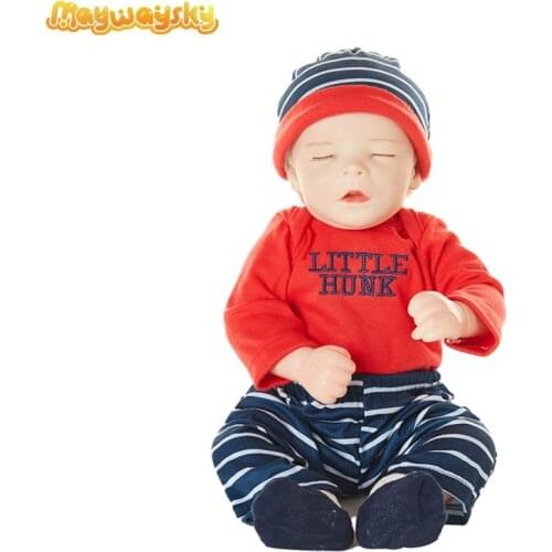 Maywaysky 18" Real Bebe Reborn Doll Kit Boy Full Silicone Body Alive Sleeping Baby With Cloth Pacifier Feeding Bottle