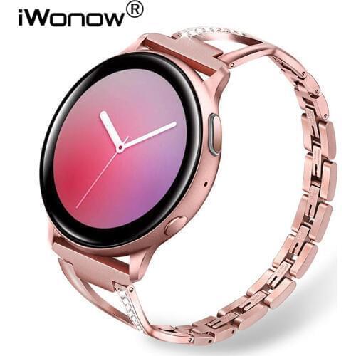 Pink Gold Stainless Steel & Diamond Watchband for Samsung Galaxy Watch Active2 44mm 40mm Women Band Active 2 Lady Strap Bracelet