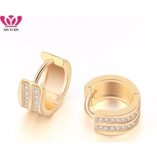 1.3cm Punk Style Geometric Gold-Color Circle Hoop Earrings with AAA Cubic Zirconia 2018 New Fashion Women Jewelry Wholesale