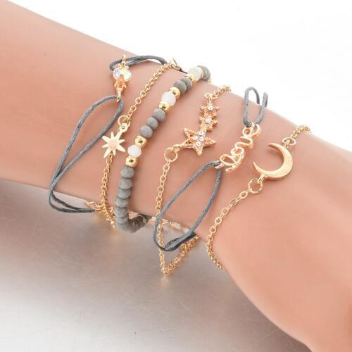 TOUCHEART 6 pcs/set Gold Moon&Stars Bracelets&Bangles For Women LOVE Friendship Bracelet Charm Jewelry Making Bracelet SBR190157