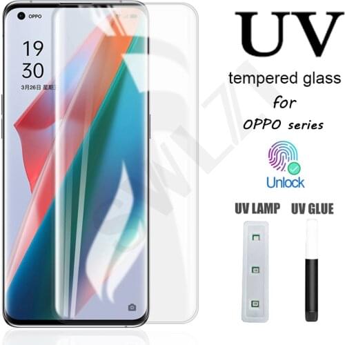UV tempered glass for OPPO Reno 5 pro plus 5G 4 3 Find X3 X2 X pro phone screen protector UV Glass HD protective film smartphone