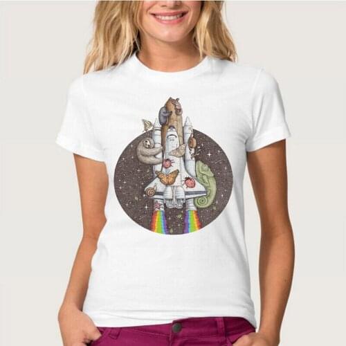 New Summer A Trip To The Moon Design Womens Short Sleeve Cute Animal Print T-shirt O-neck High Quality Tops Girl Tees