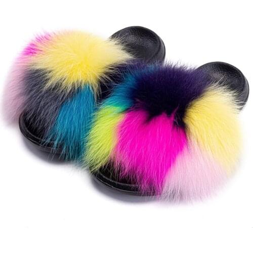 Womens Outer Wear 2020 New Style Fox Fur Slipper Anti-slip Slipper Womens Fox Fur Fur Sandals Flip-flops