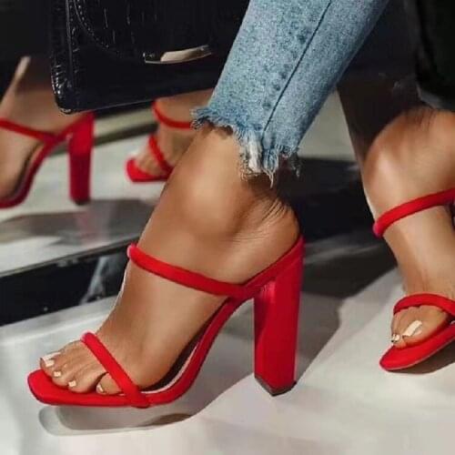 Women Sandals Female Shoes Summer Classic Sexy Pumps Square Heels Slides
