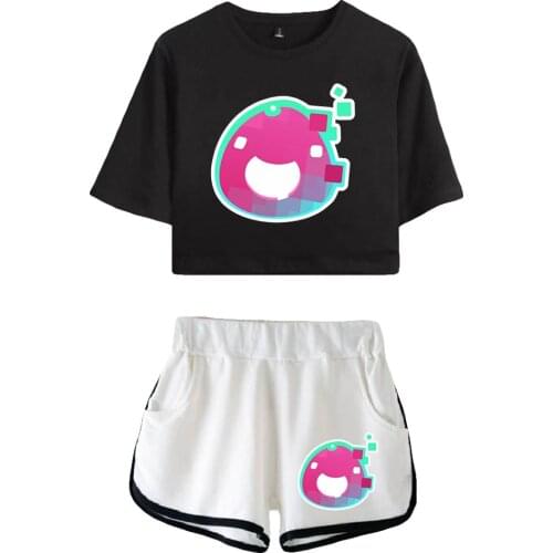 Slime Rancher Summer Women Sets Pullover Elastic Waist Harajuku Suits Short Tops Streetwear Two Piece Sets Sportswear