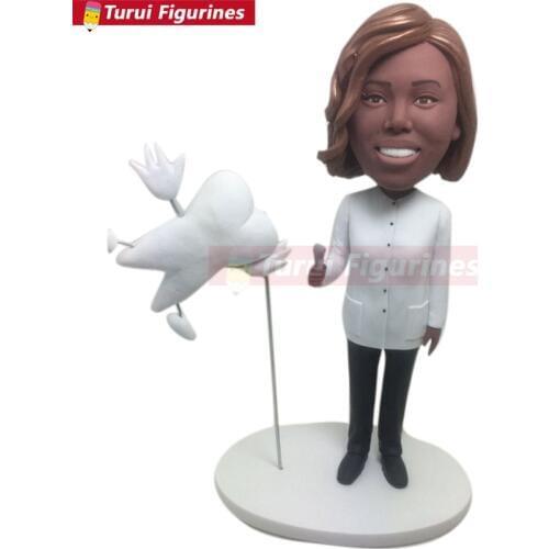 Female Dentist Personalized Gift Custom Bobble Head Clay Figurines Based on Customers' Photos Birthday Cake Topper Bday Gift Gir