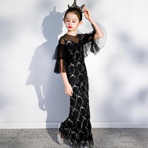 Sexy Tassel Sequined Stitching Mermaid Dress For Girls Kids Catwalk Wedding Birthday Party Sleeveless Evening Gown Vestidos A607