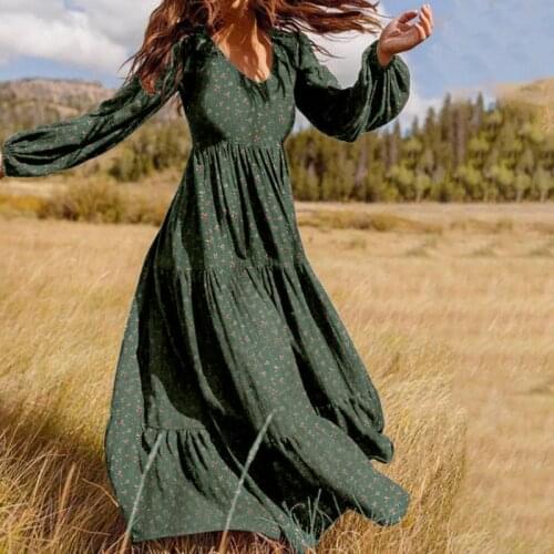 2021 Spring Casual Long Sleeve V-neck Floral Long Dress Big Size 5XL Boho Print Maxi Dress Elegant Loose Chiffon Dress Vestidos