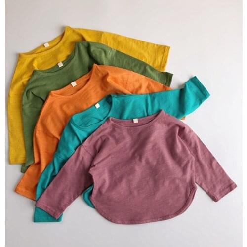 1-6Yrs Spring Autumn Baby Boys Girls Candy Color T-shirt Childrens Baby Boys Girls Long Sleeve Pure Color T-shirt