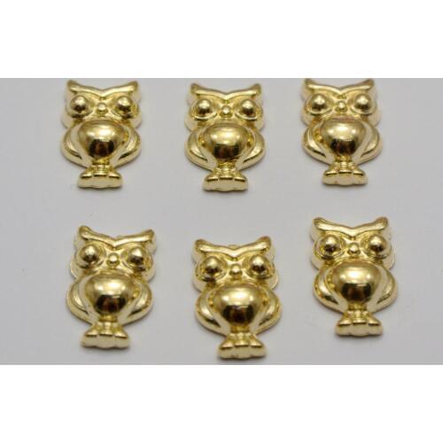 100 Gold Tone Metallic Acrylic Owl Studs 14X9mm No Hole Cell Phone Deco
