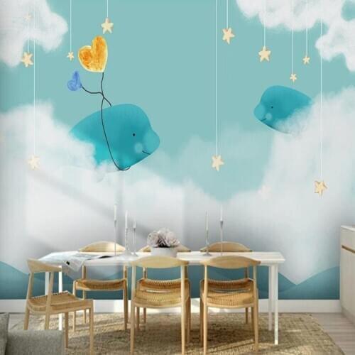 Milofi custom 3D wallpaper mural childrens room whale love sea girl cartoon living room bedroom background wall decoration pain