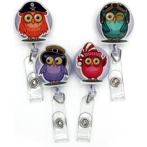 4 Style The Color Owl Retractable Badge Holder Reel Exhibition Enfermera Students Girls Boy Name Card Hospital Office Chest Card