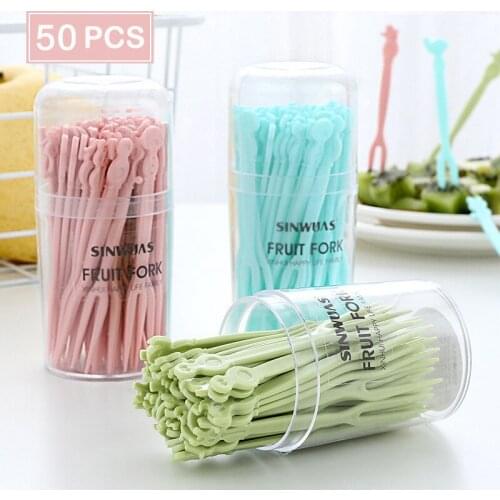 50pcs Fruit Fork Mini Disposable plastic Forks For Party BBQ Sticks Picks Skewer Set Home Dining Food Cake Fruit Fork