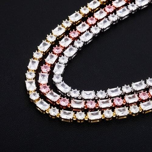 6mm Round and Square Iced Out Bling Cubic Zirconia Necklace 18inch-22inch Chain Necklace Hip Hop Jewelry For Men Women Gifts