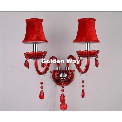 Free Shipping Red Color Crystal Design Wall Lamp K9 Crystal Wall Lamps Bedroom Headboard Bedside Lamp Wall Sconce Light Fixture
