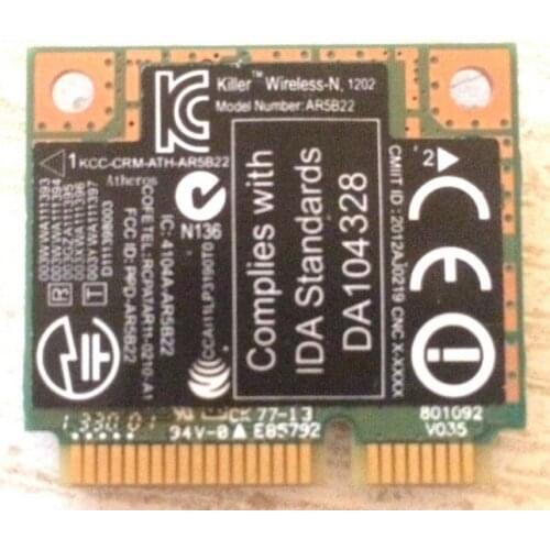 Wireless Adapter Card for Killer Bigfoot Wireless-N 1202 AR5B22 N1202 Mini PCI Express Dual Band WLAN Bluetooth