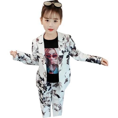 Suit For Girls Kids Clothes Print Blazers & Pants Girls Clothing Fashion Autumn Formal Clothes Set For Girls 6 8 10 12 14