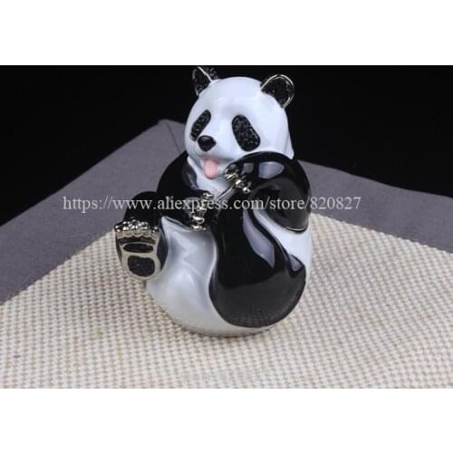 Big Panda Trinket Gift Box Panda Bear Handmade Jeweled Metal Panda Hinged Treasure Holding Box Lovely Panda Trinket Jewelry Box