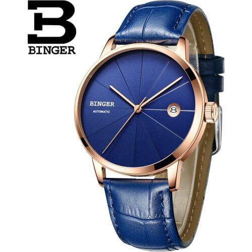 Switzerland BINGER Luxury Brand Blue Mens Watches Automatic Mechanical Watch Men Sapphire Male Clock Japan Movement Reloj Hombr