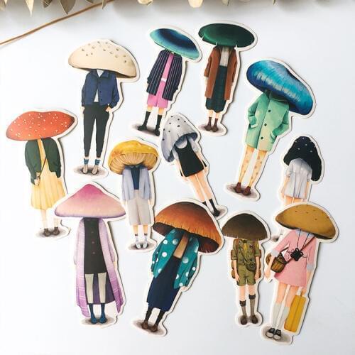DIY vintage mushroom head girl stickers watercolor hand-painted scrapbook album notebook diary card decoration stickers