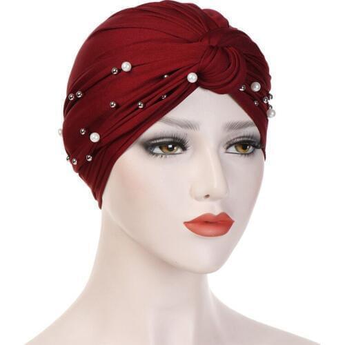 Women Beads Muslim Hijab Islamic Jersey Turban Islamic Head Wear Hat Underscarf Hijab Headcloth Muslim Hijab Cap