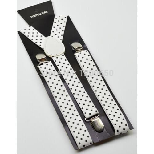 Free shipping women/men Braces Elastic Polka Dot Slim white Suspender 1 inch wide mix Y- back Suspenders Wholesale