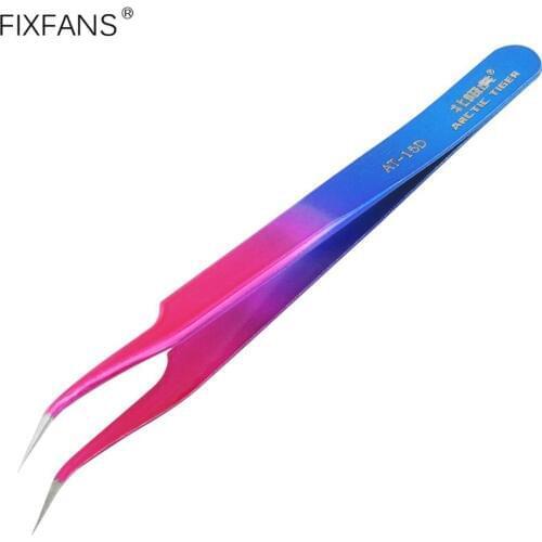 FIXFANS Professional Curved Tweezers Anti-Static Stainless Steel Precision Pointed Tweezers for Eyelash Extension Phone Repair