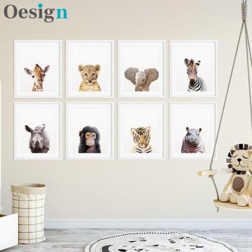 Safari Baby Animals Canvas Poster Nursery Lion Tiger Wall Art Print Modern Animal Painting Nordic Kid Bedroom Decoration Picture