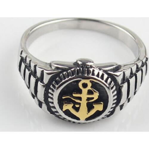 Classic Punk Mens and Womans Silver color Gold color 316L Stainless Steel Anchor Ring For Men Cool
