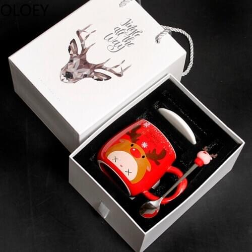 Cartoon Deer Coffee Mugs Handmade Cute Coffee Tea Cup Travel Christmas Mugs Friends Tazas De Ceramica Creativas Enamel Mug Hot