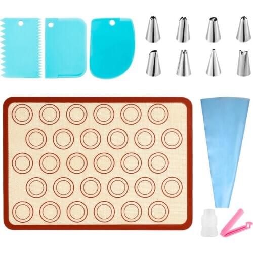 Silicone Macaron Baking Mat Pastry Kit Cake Cookies Decorating Piping Tips Bag Scraper Coupler Nonstick Baking Mat Set