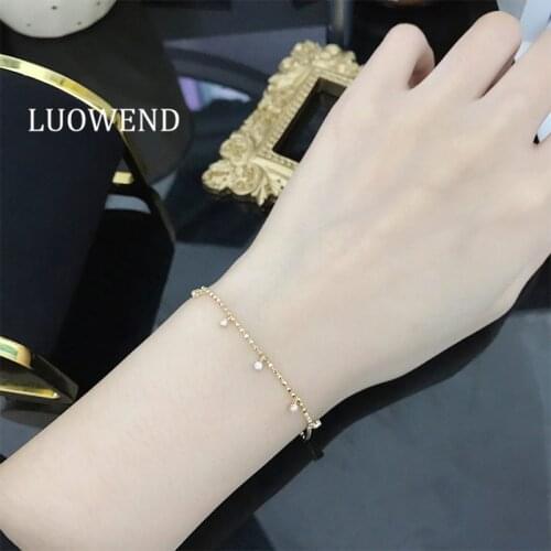 LUOWEND 18K Au750 Solid Yellow Gold Bracelet Real Natural Diamond Bracelet Lucky Gold Bead Style Bracelet Fine Jewelry Customize