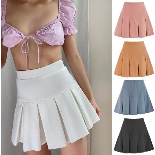 High Waist A-Line Pleated Mini Skirts Solid Color Female Ladies Wild Sweet Simple Stylish Wild Streetwear Skirts Shopping