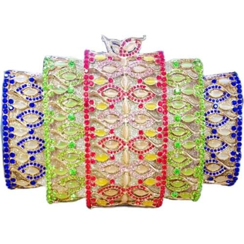 Fashion Dazzling Gold Hollow Out Crystal Women Evening Bags Stones Beaded Female Wedding Bridal Diamond Minaudiere Clutch Purse