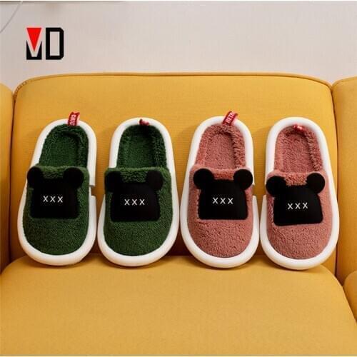 Fashion Women Fluffy Slippers Winter Warm Fleece Home Indoor Shoes Lady Men Soft Cute Cartoon Bear New Arrival Cotton Large Size