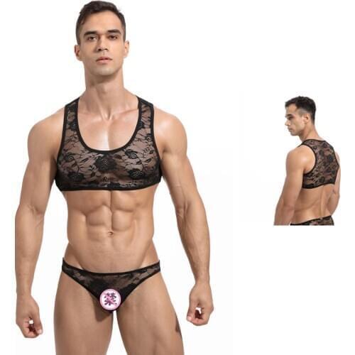 Men Lace Sleeveless Shirts Tank Top Fitness Singlet Bodybuilding Workout Gym Vest