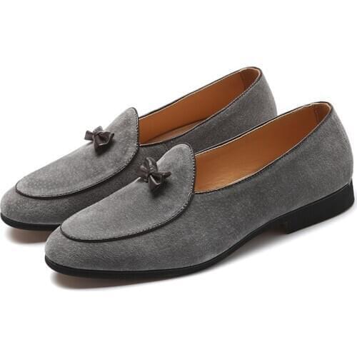 Bowknot Men Formal Wedding Casual Shoes Italy Fashion Gentlemen Suede Loafers Slip on Male Driving Flats Mocassins