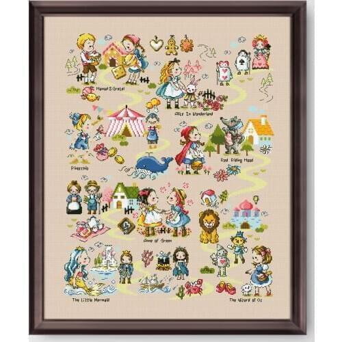 Fishxx 14CT Counted Chinese Cross Stitch Kits Set Embroidery Needlework Fairy Tale World Princess Cartoon
