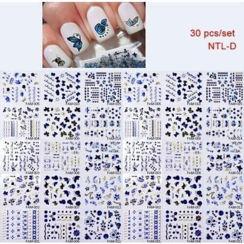 Butterfly Nail Art Sticker for Fake Nail Different Shapes Laser Gold Blue Nail Stickers 30pcs Self-Adhesive Korean Nail Sticker