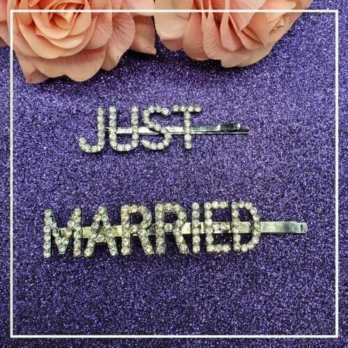 New Arrival Words Set Hairclips "JUST MARRIED" 2pcs/set Funny Saying Words Hairslide Unique Hair Accessories